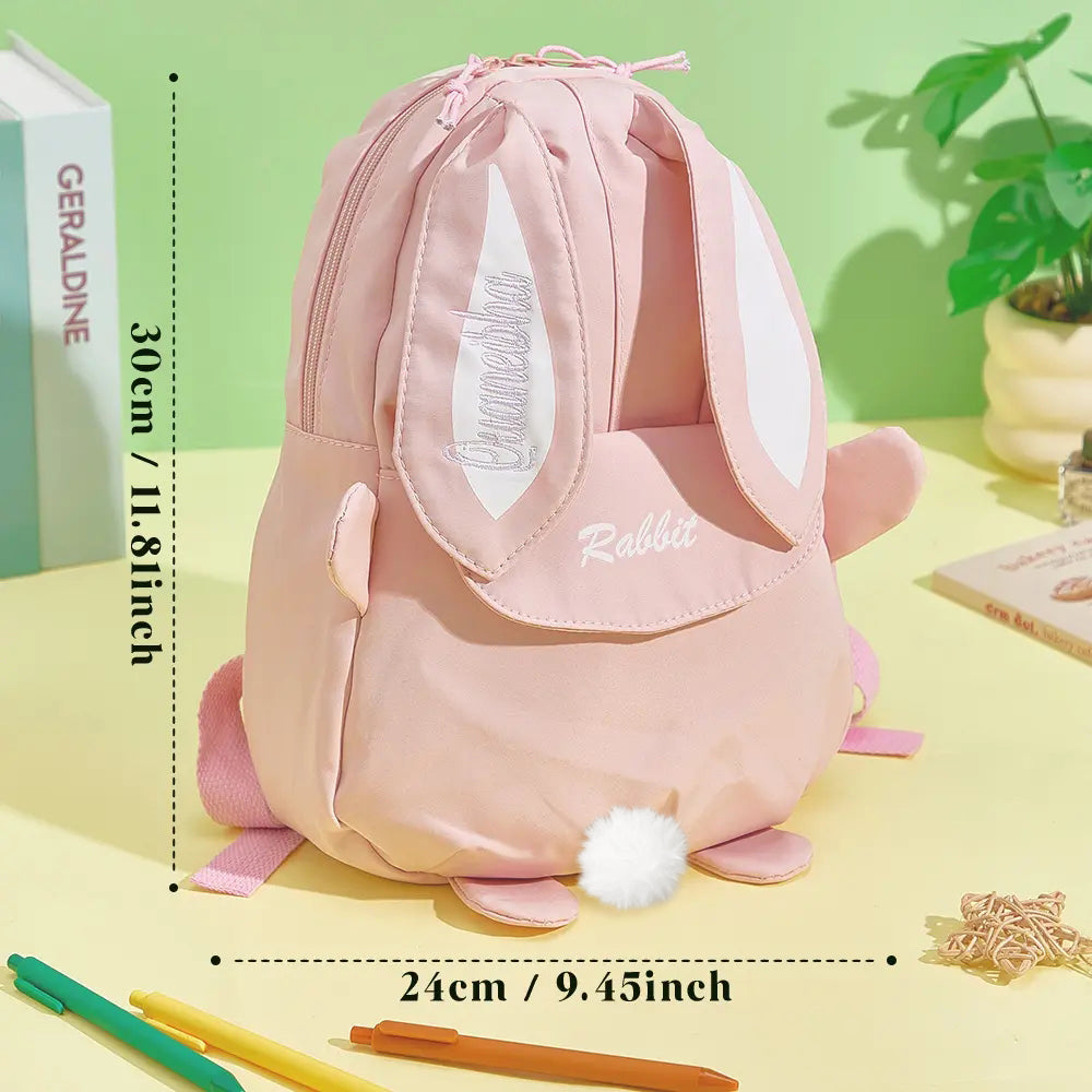 MadeMine personalized mini rabbit embroidery backpack for kids, featuring a custom name, perfect for school or gift.