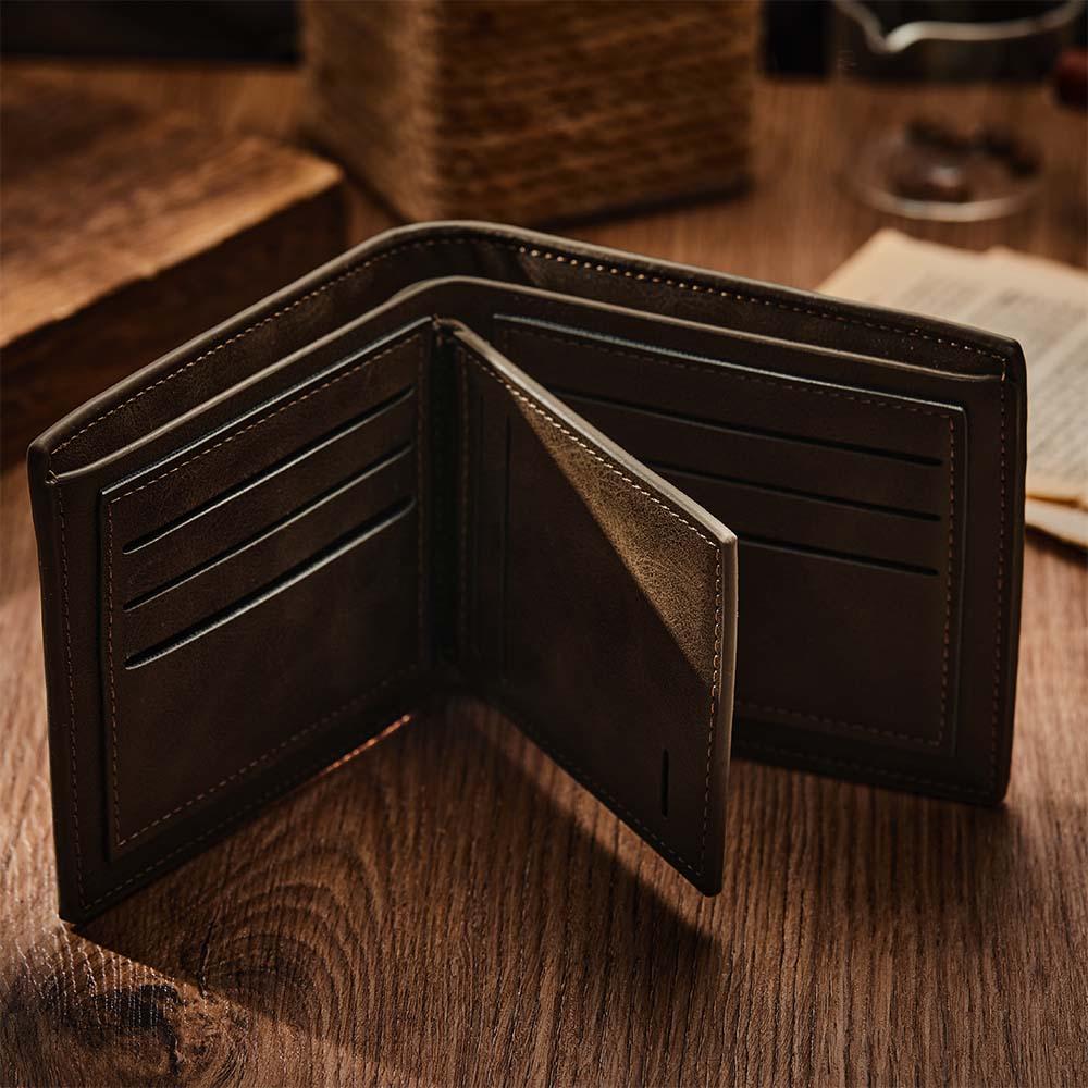 Cartera de cuero PU marrón oscuro personalizada con foto y grabado – Regalo de cumpleaños y Día del Padre