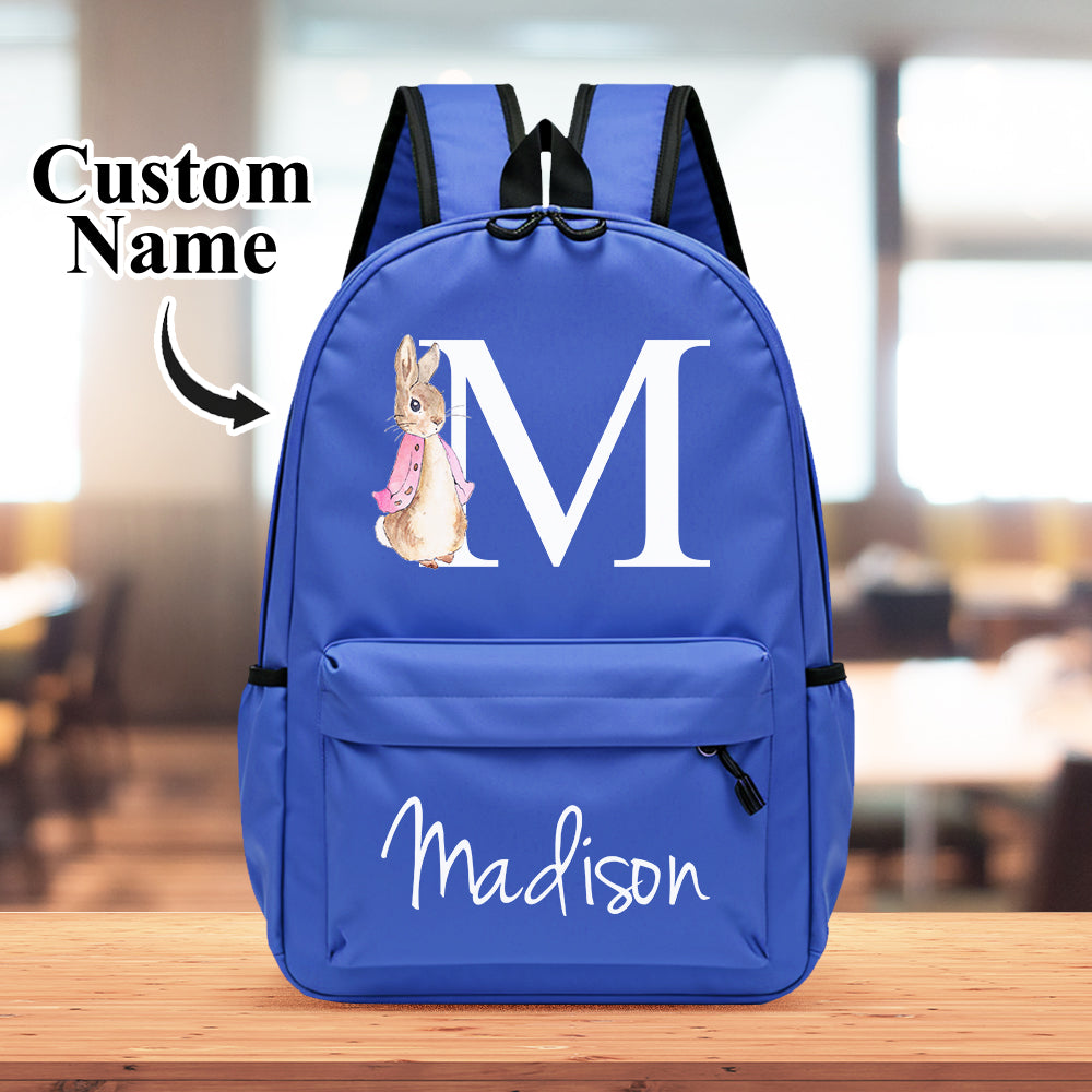 MadeMine personalized kids' backpack with a cute rabbit design, featuring custom name for school or back-to-school gift.
