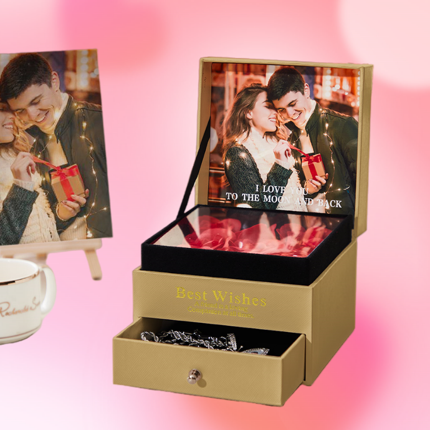 Personalized Photo & Text Rose Gold Jewelry Box – Best Wishes Gift