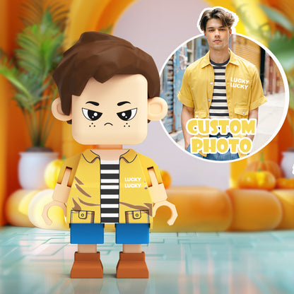 MadeMine personalized full-body giant minifig gift with customizable features, perfect for a unique, full-body brick figure display.