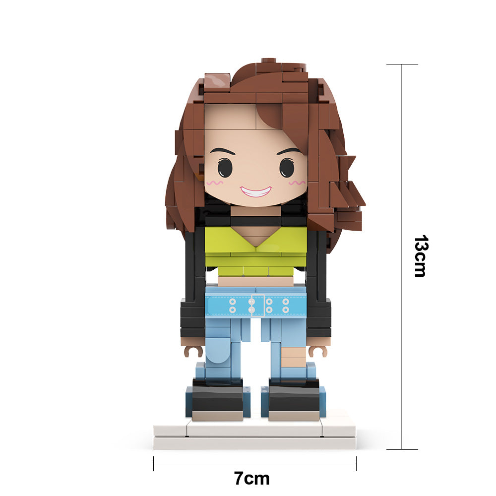Custom full-body cute brick figure of one person by MadeMine, personalized gift toy with colorful brick design and detailed features.