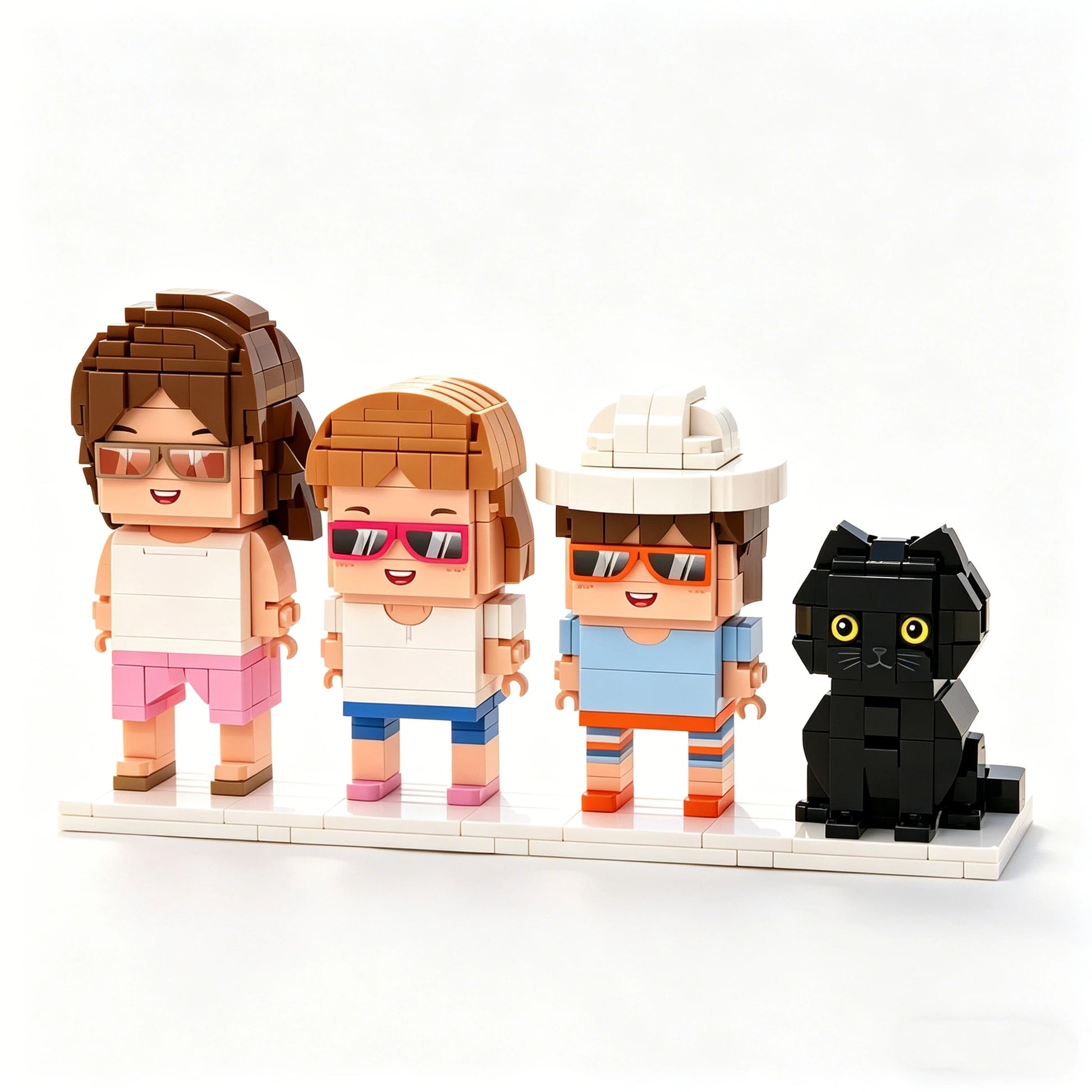 Custom Brick Figurine - 3 People with Cat | Personalized Family Gift - Mini Brick Custom