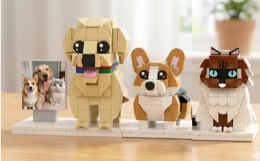 Custom Full-Body Cute Brick Figures of 2Dog & 1 Cat with Frame Personalized Anniversary Gift Birthday Gift Christmas Gift for Pet Lover