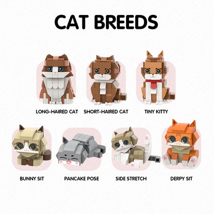Custom Full-Body Family Brick Figures – 3 People & 2 Cats