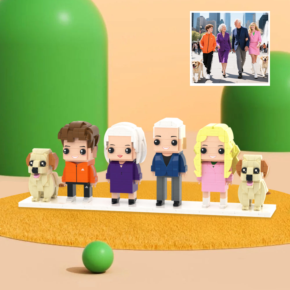 Full-Body Brick Figures of 4 People and 2 Dogs Personalized Anniversary Gift Birthday Gift