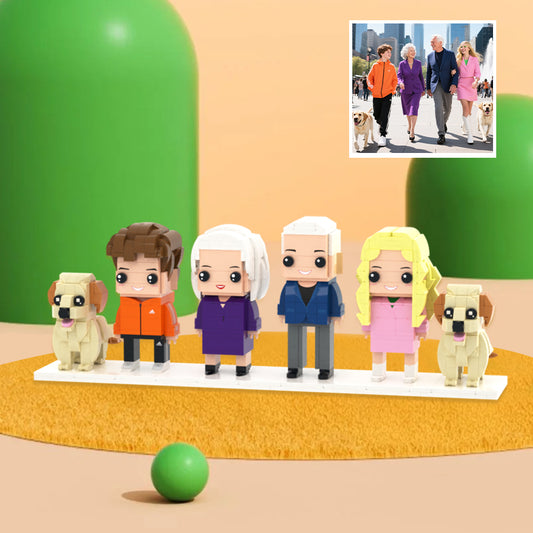 Full-Body Brick Figures of 4 People and 2 Dogs Personalized Anniversary Gift Birthday Gift