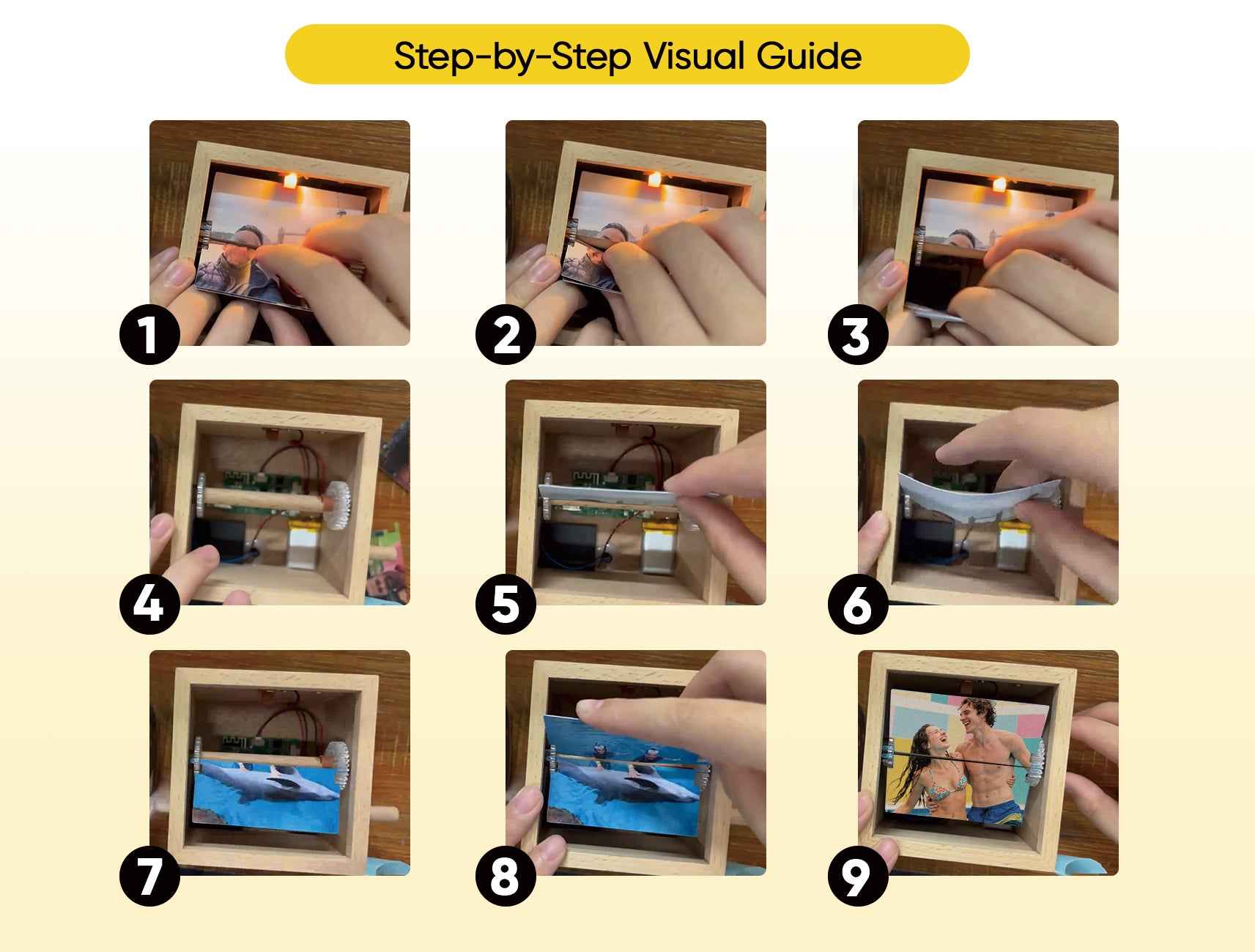 Custom Text & Photo Flipbook Frame Animation Machine without Music Detachable Photos Hand-cranked Flipbook Box with Light
