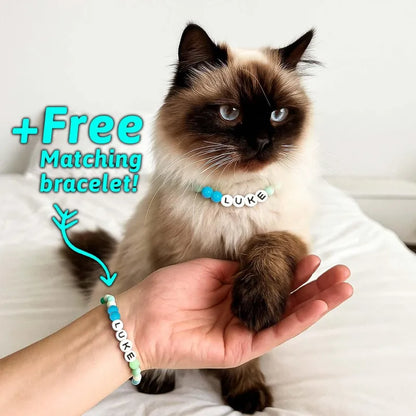 MadeMine personalized pet name necklace with matching bracelet, featuring engraved pet names and stylish jewelry design.
