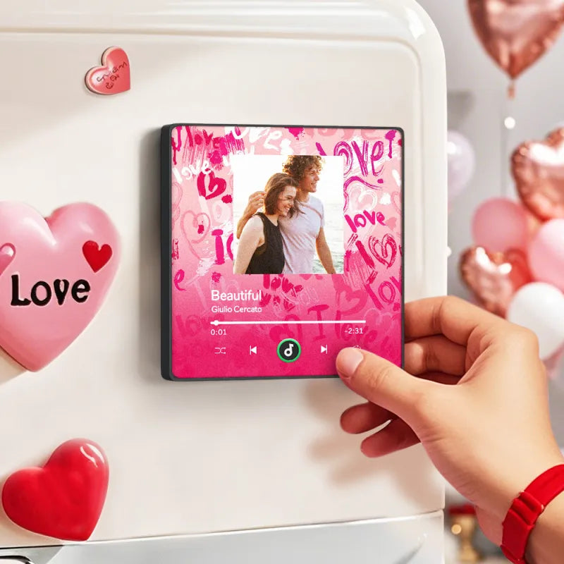 FridgeBeats Framed 4.0 Personalized Love Theme Music Fridge Magnet Valentines Gift Music Wall Photo Sticker