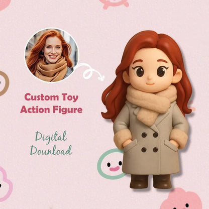 Custom 3D mini figure from your photo by MadeMine, personalized toy gift, featuring a small 3D figure of a person with detailed facial features.