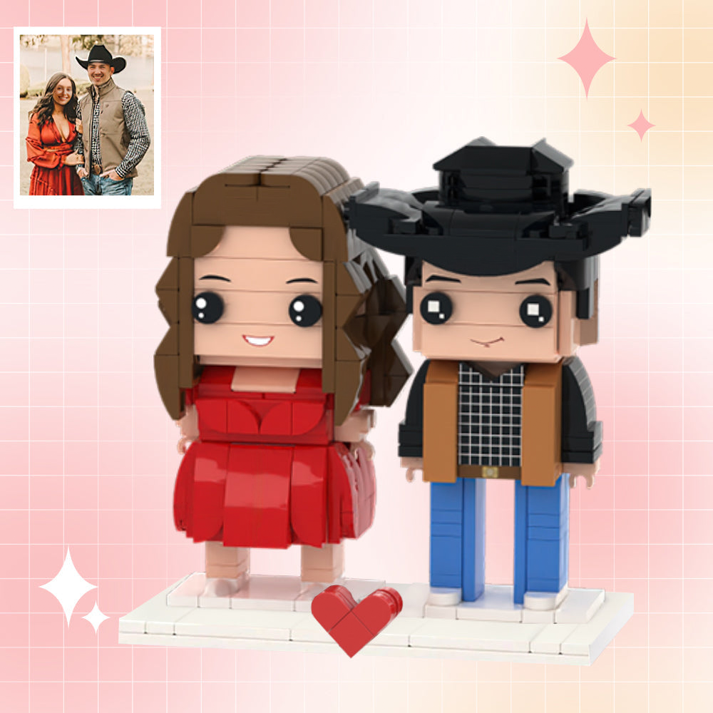 Customizable MadeMine fully body brick figures of 1-4 people, showing various customizable character designs and poses.