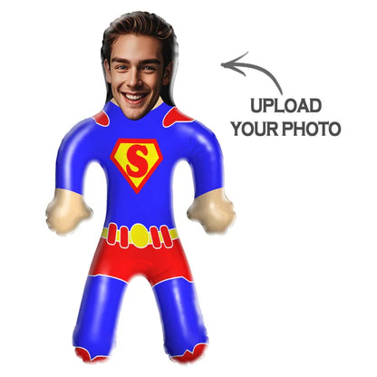 Custom face hero theme inflatable doll by MadeMine, funny air balloon for parties and fun party favors.