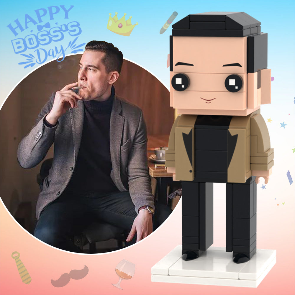 MadeMine Boss's Day surprise gift full body customizable brick figure of one person, detailed in colorful building blocks.
