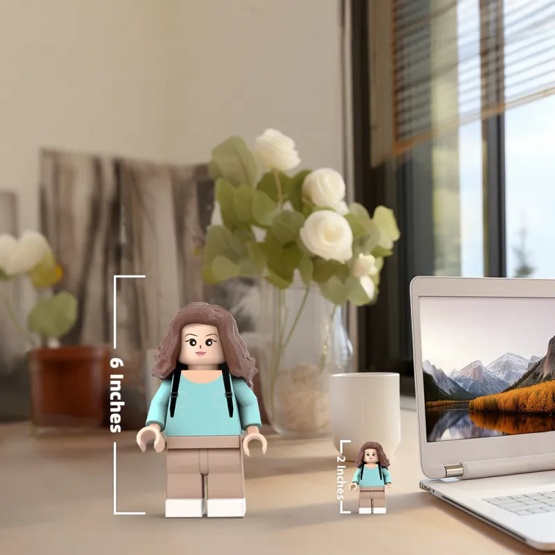 Custom 3D printed giant Minifigs from MadeMine, personalized with a photo, perfect for unique gift ideas