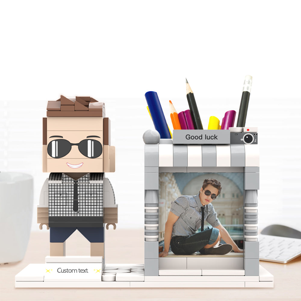 Custom Brick Figure Pen Holder – Personalized Photo & Name Desk Organizer