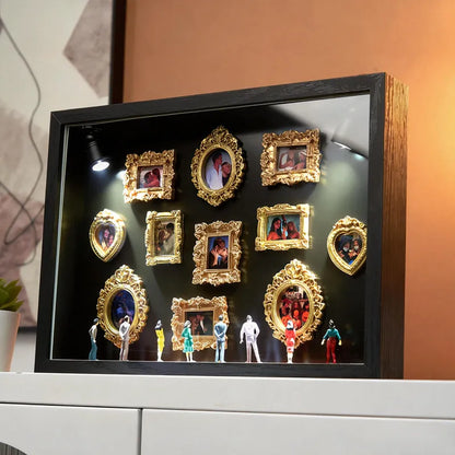 MadeMine personalized couples gift with black frame and spotlights, featuring cute miniature museum design for a romantic keepsake.