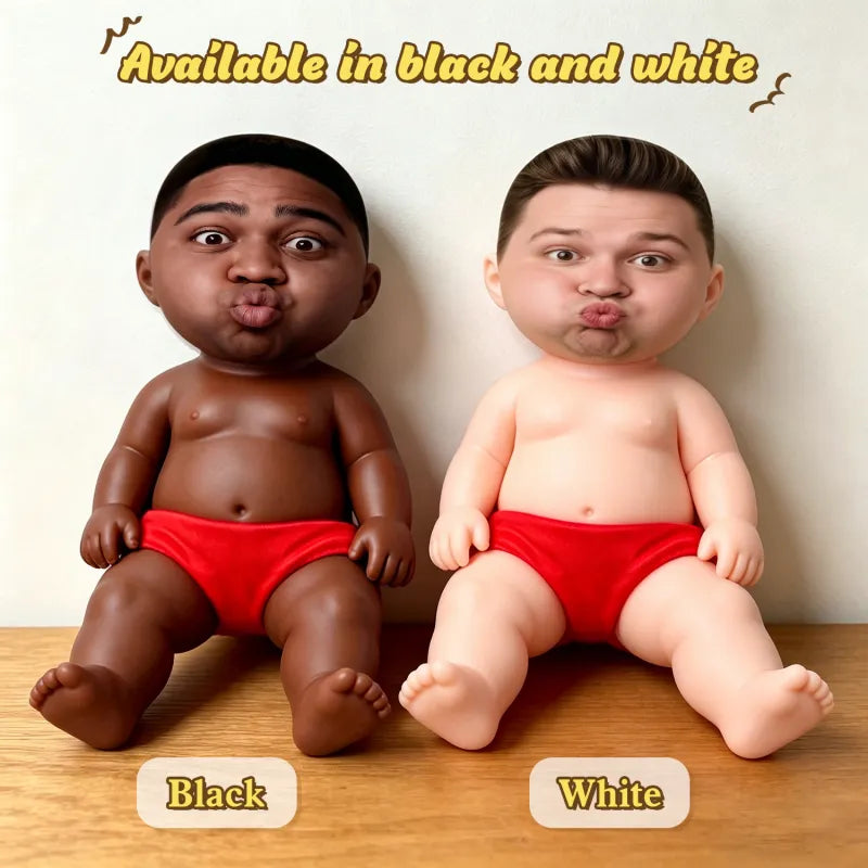 MadeMine custom squishy stress relief doll with personalized face, soft squeeze toy for relaxation and fun.
