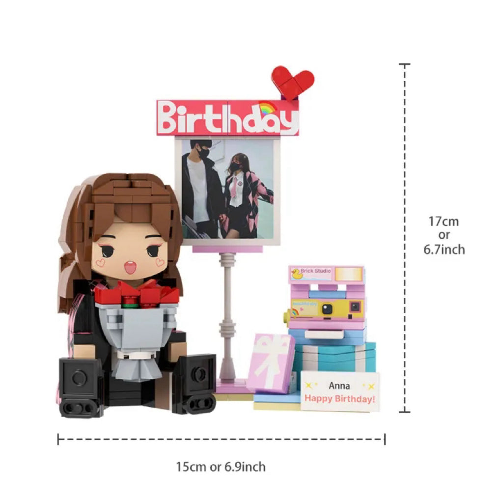 Custom Full-Body Brick Figures – 1 Person with Photo & Text – Birthday Gift for Her