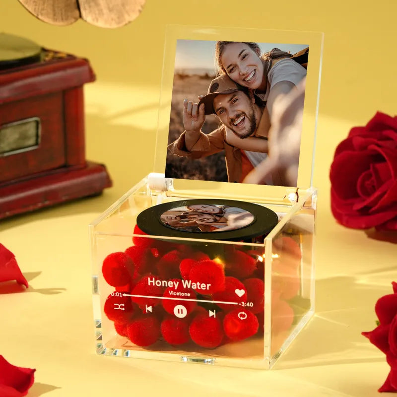 Mini Music Record Player – Custom Photo Acrylic Box with Light