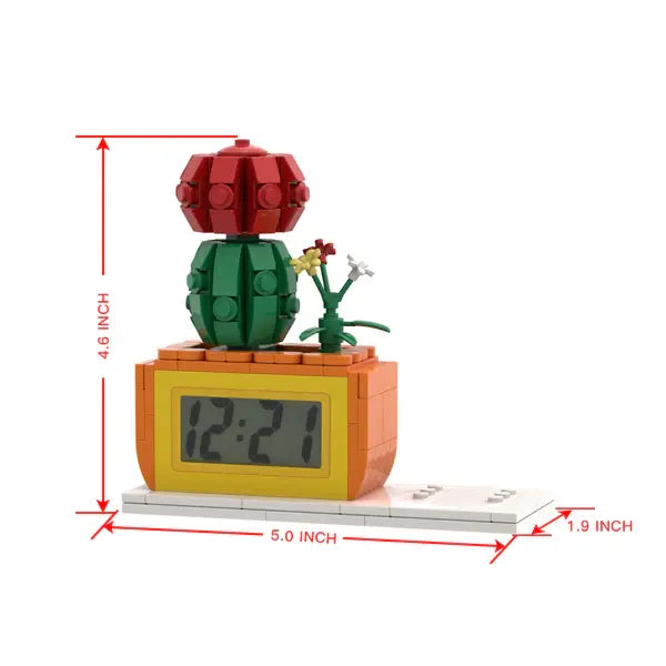 Custom Brick Figure Desk Clock with Plant – Personalized Brick Clock