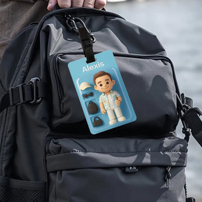 MadeMine fully body 3D cartoon character luggage tag with photo and name, ideal travel accessory and birthday gift.