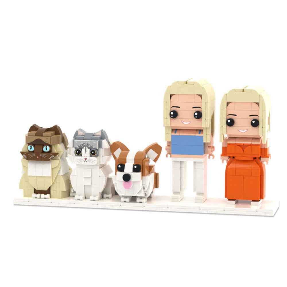 Custom Full-Body Brick Figures of 2 People, 1 Dog & 2 Cats Personalized Anniversary Gift Birthday Gift Christmas Gift for Pet Lover