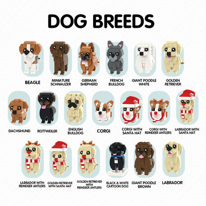 Persoonlijke dubbele brick figures van MadeMine met twee mensen en hond, gedetailleerde en kleurrijke gepersonaliseerde gift.