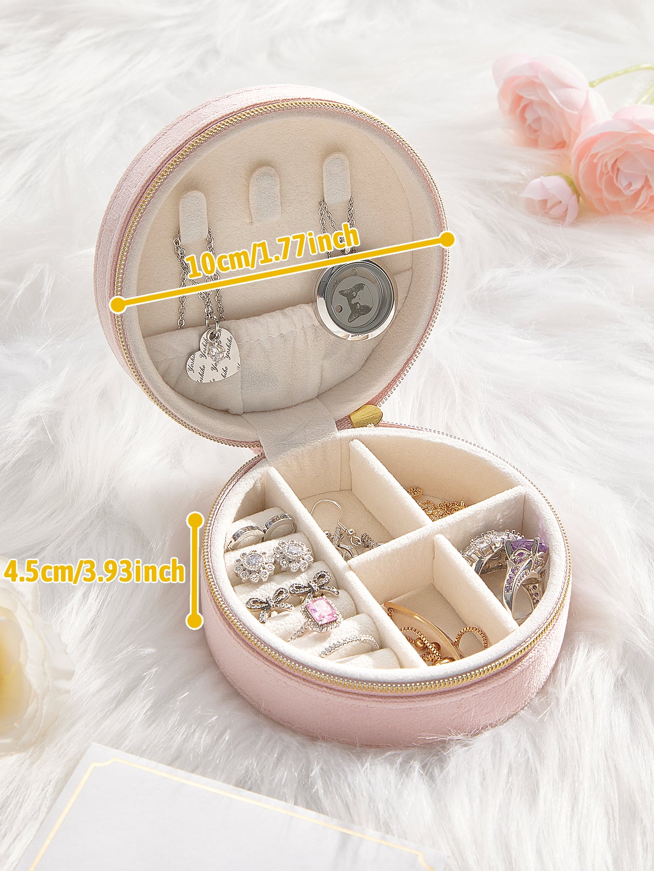 Custom Name Light Pink Velvet Round Jewelry Box