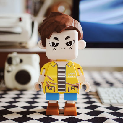 Customizable giant Minifig full-body brick figure from MadeMine, personalized gift with detailed features for him.