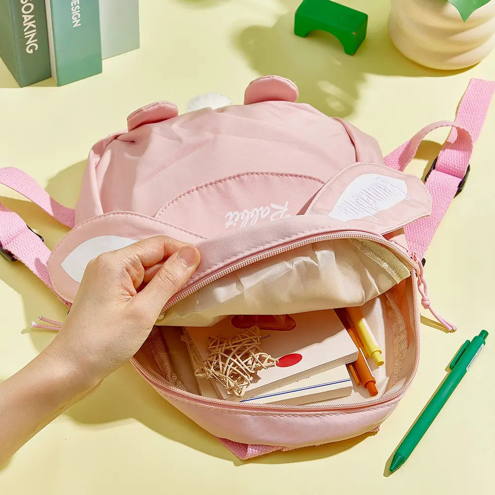 MadeMine personalized mini rabbit embroidery backpack for kids, featuring custom name and cute design for school or gifts.