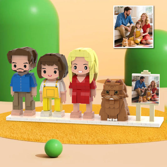 Custom Full-Body Cute Brick Figures – 3 People & 1 Cat (With Frame)