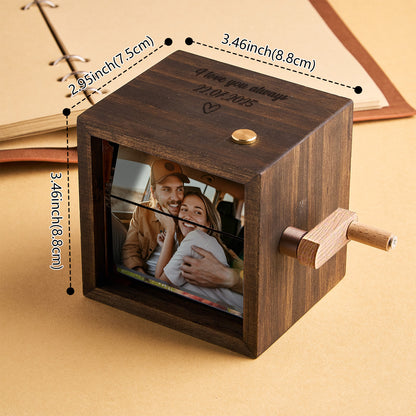 MadeMine personalized music flipbook with custom photo and text, featuring a hand-cranked mechanism and built-in light display.