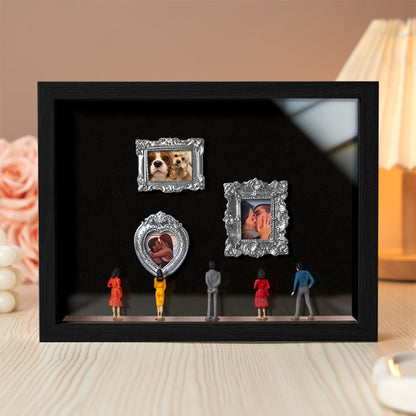 MadeMine personalized couple's gift with black frame and spotlights, featuring miniature museum design for a romantic keepsake.