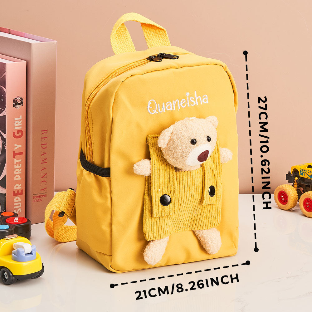 MadeMine personalized bear embroidery backpack for kids with custom name, featuring a cute bear design and adjustable straps.