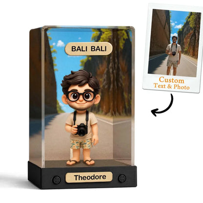 MadeMine 3D mini figure in acrylic display box featuring a personalized figurine of one person, ideal for custom gifts.