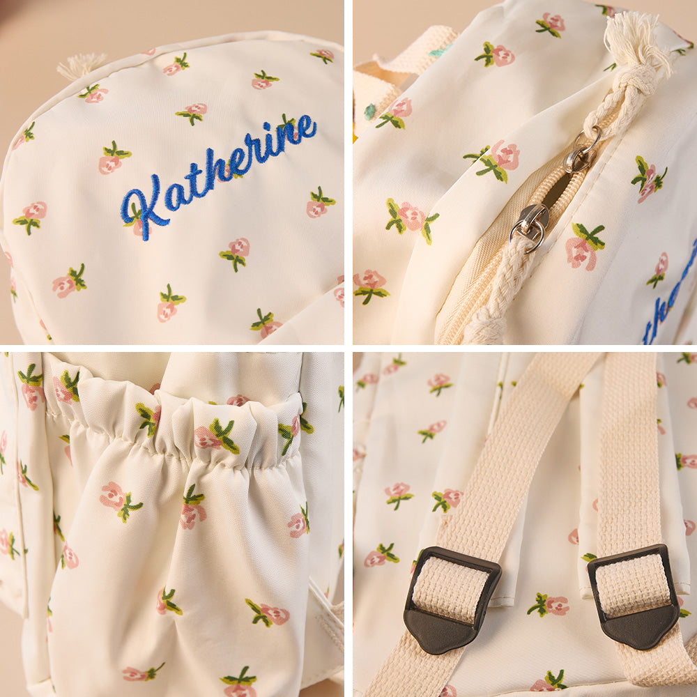 MadeMine personalized girls' nylon backpack with custom name, featuring adjustable straps and colorful design for school or gifts