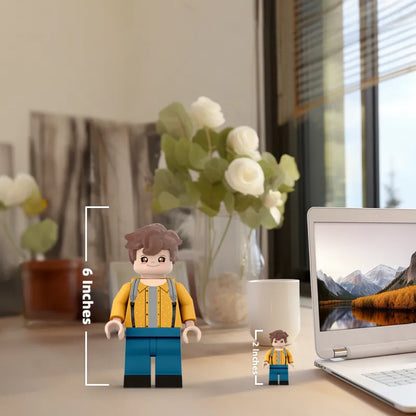 Custom 3D printed giant minifigs by MadeMine, personalized with your photo, ideal for unique gift ideas for sons