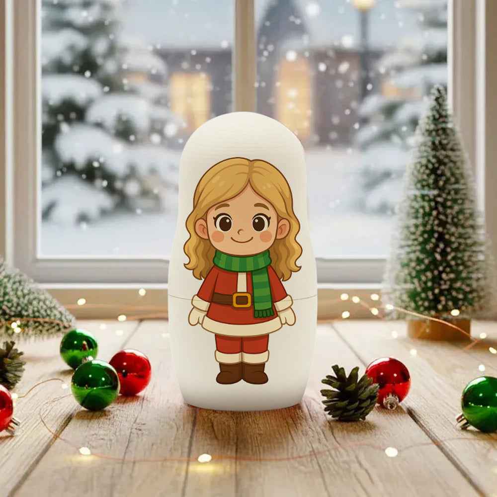 (5 Working Days Production) Personalized Family Portrait Nesting Doll with Box Custom Photo into Cartoon Style Preview Christmas Gift