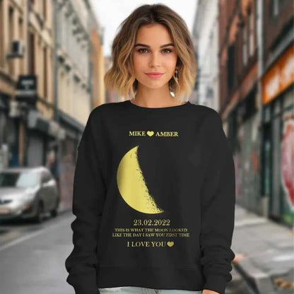 Custom Moon Phase Round Neck Unisex Sweatshirt Personalized Names