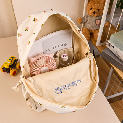 MadeMine personalized nylon girl’s backpack with custom name, ideal for school or as a gift, featuring colorful design and adjustable straps.