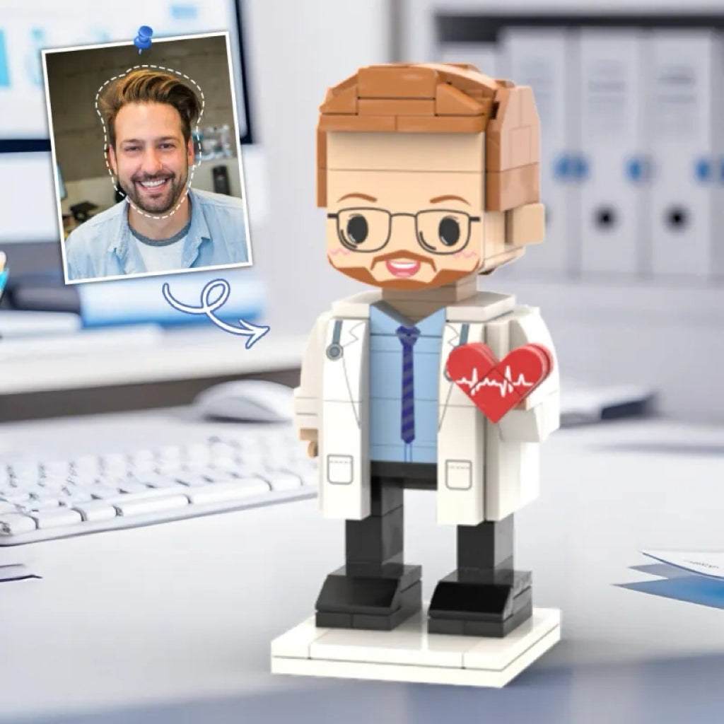 Personalized Head Custom Text Brick Figures with Heart Doctor's