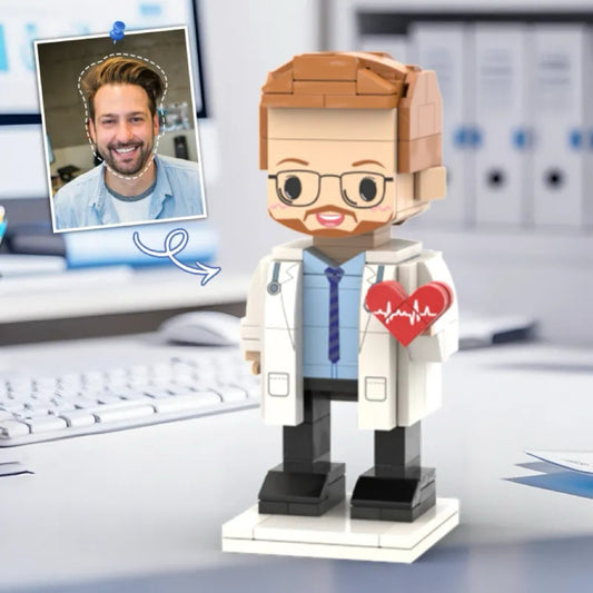Personalized Head Custom Text Brick Figures with Heart Doctor's