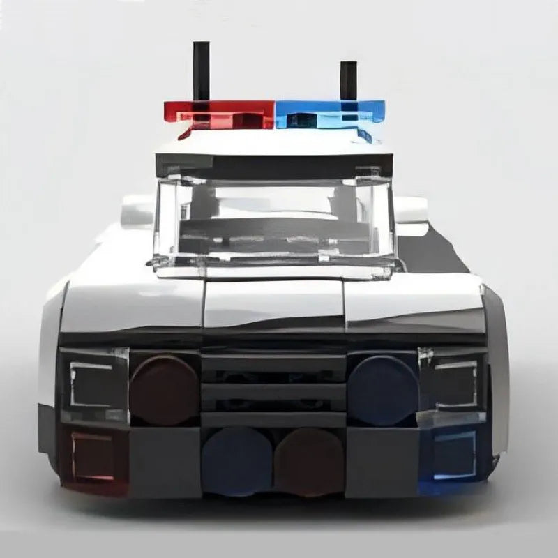 MadeMine police patrol car building blocks toy, detailed racing vehicle brick figure for car enthusiasts and creative play.