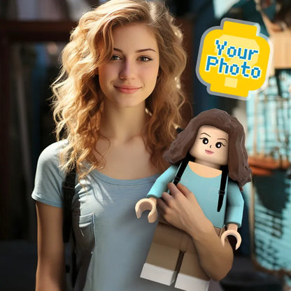 Custom 3D printed giant Minifigs by MadeMine, personalized with your photo, perfect for unique gifts and fun decor.