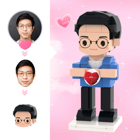 Custom Cute Head Brick Figures – 1 Person Man Showing Love