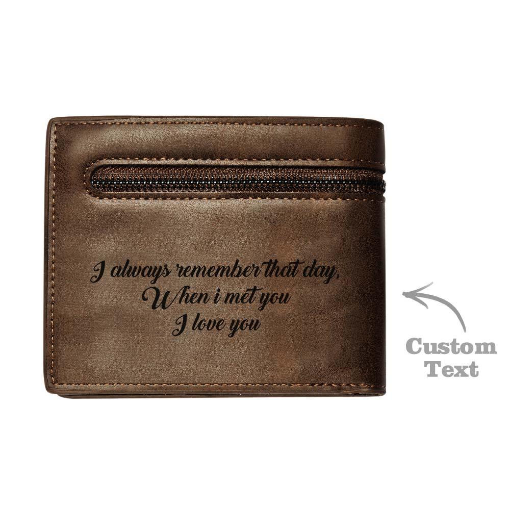 Cartera de cuero PU marrón oscuro personalizada con foto y grabado – Regalo de cumpleaños y Día del Padre