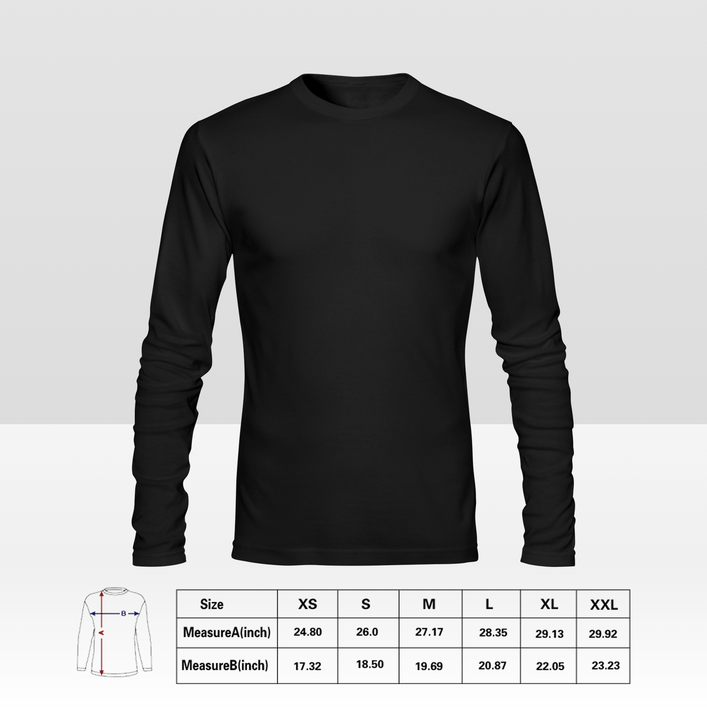 Aangepast dubbelzijdig heren T-shirt met lange mouwen, gepersonaliseerd all-over print T-shirt met uw ontwerp
