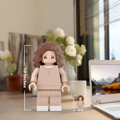 Custom 3D printed giant Minifigs by MadeMine, personalized with a photo, perfect for gifts for daughter, detailed mini-figures.