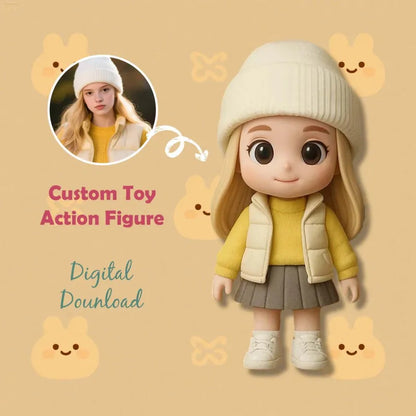 Custom 3D mini figure from photo by MadeMine, personalized toy gift for kids, showing a detailed 1-person 3D figurine on a white background.